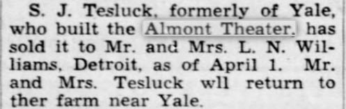 Almont Theatre - APRIL 3 1949 CHANGES HANDS